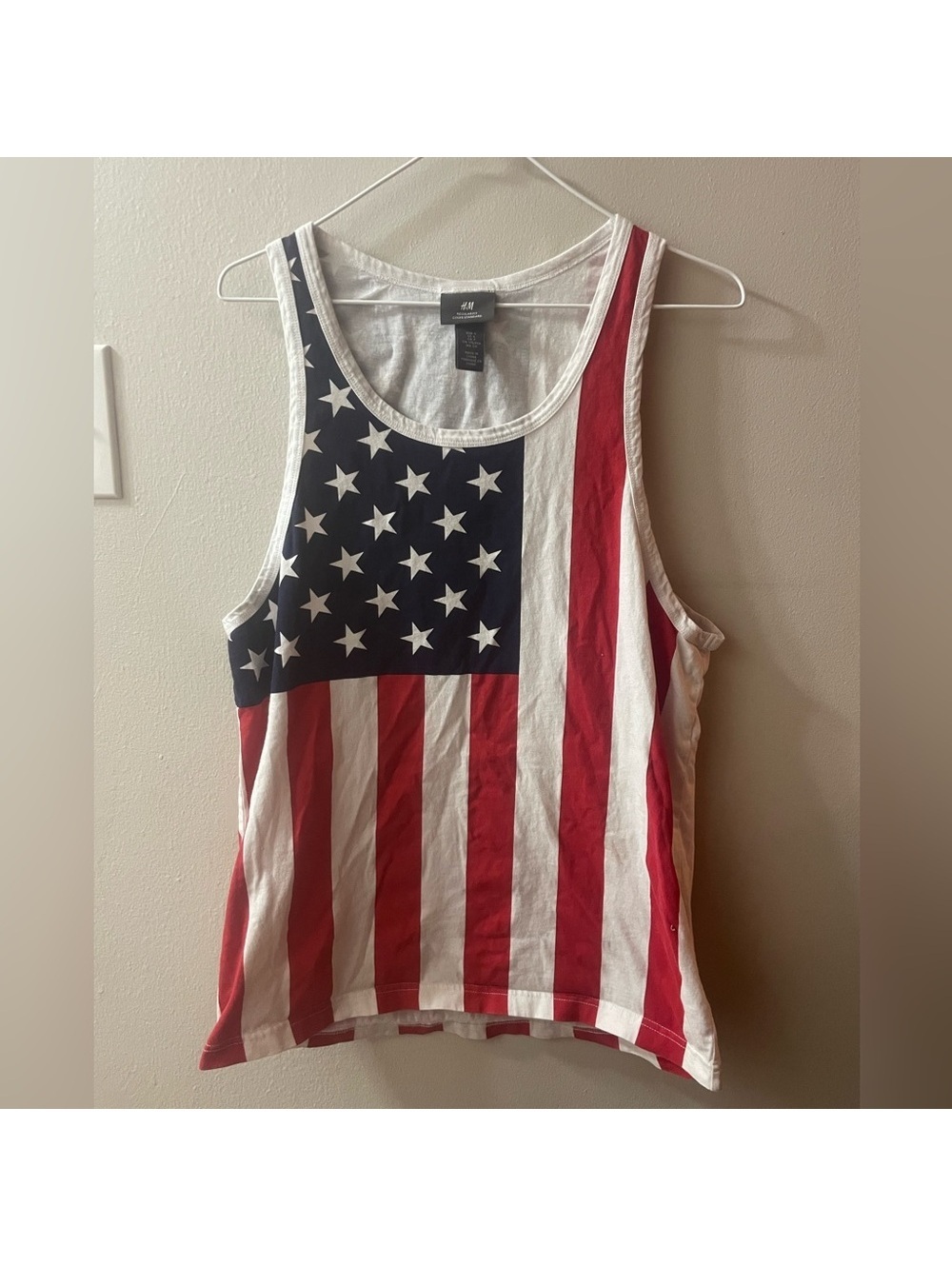 H&M Men’s American Flag Tank Top - Red, White, and Blue size Small Tote5